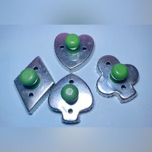 Vintage 1950s Aluminum Card Suit Cookie‎ Cutter Set with Green Wood Knobs